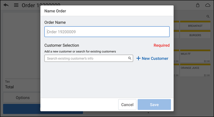 Tap New Customer to add a customer