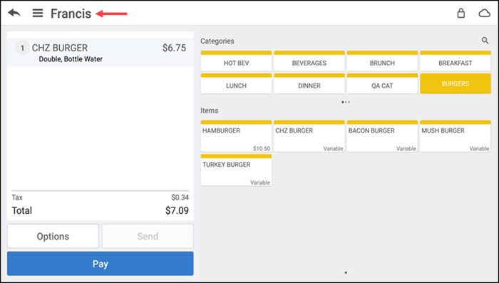 Tap order name to access customer profile