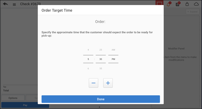 Select order target time