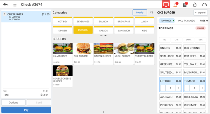 Add items to the guest check