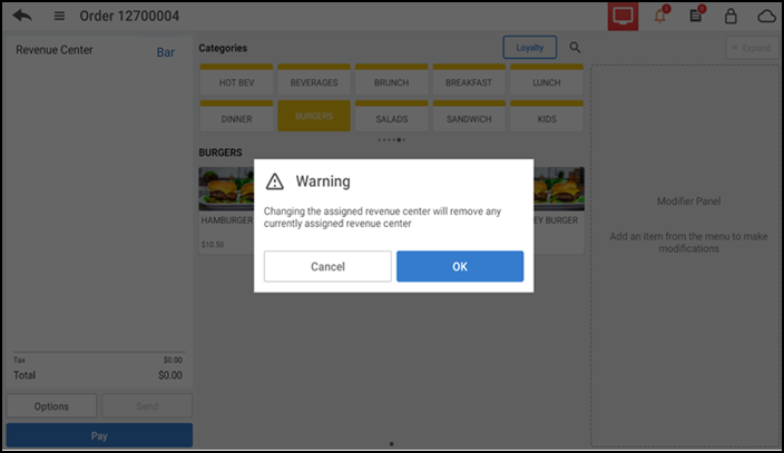 Warning popup