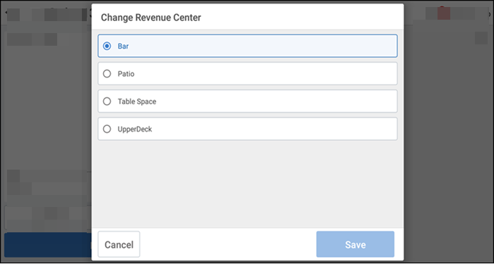 Change revenue center screen