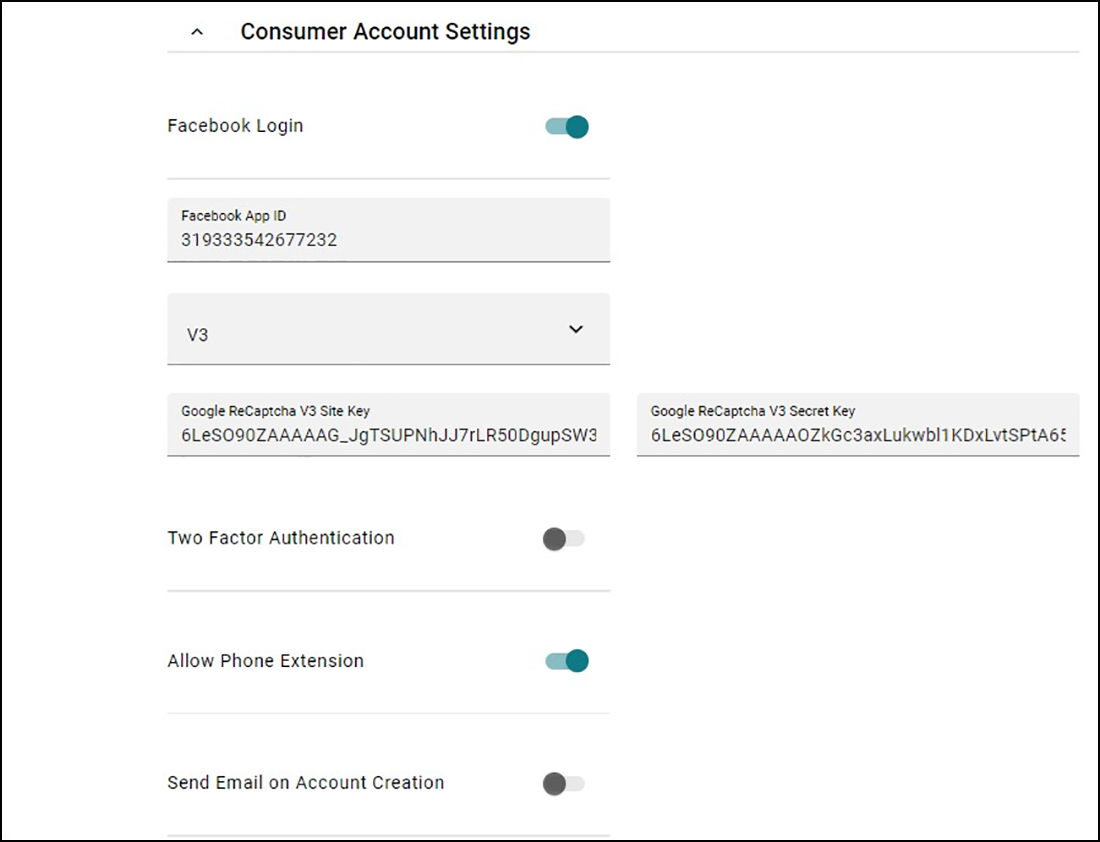 Consumer Account Settings Section of Company Setup tab