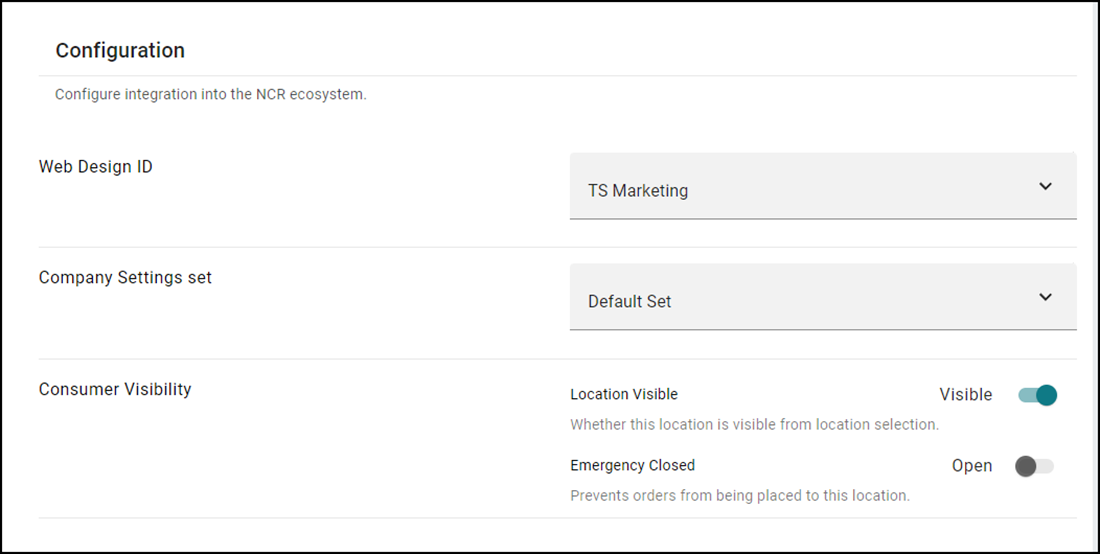 Configuration Section of Site Settings tab