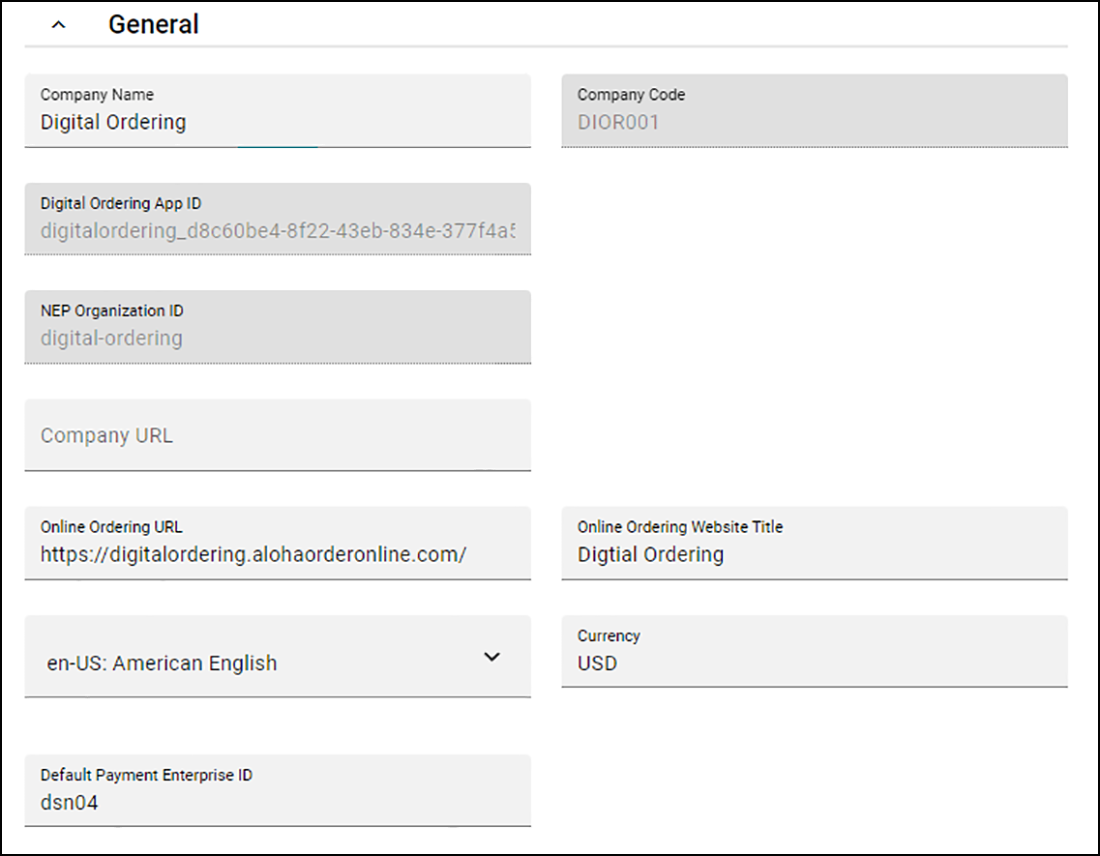 General Section of Company Setup tab