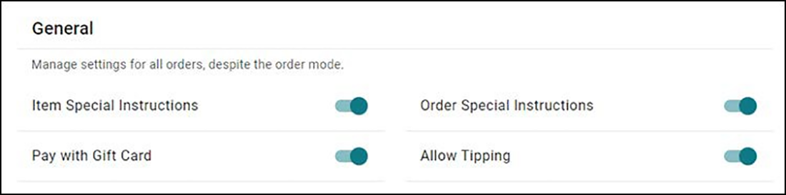 General Section of Site Settings tab