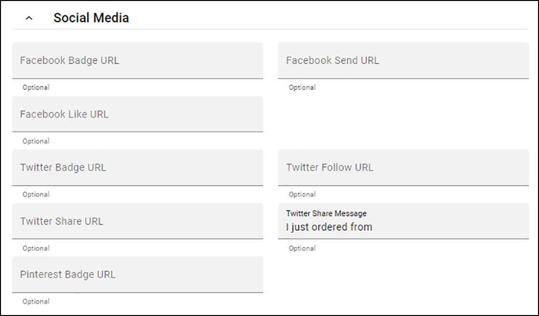 Social Media Section of Marketing tab