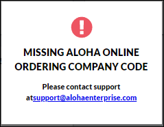 Missing Aloha Online Ordering Company Code Message