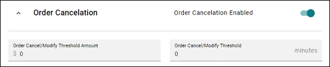 Order Cancelation Section of Ordering Settings tab