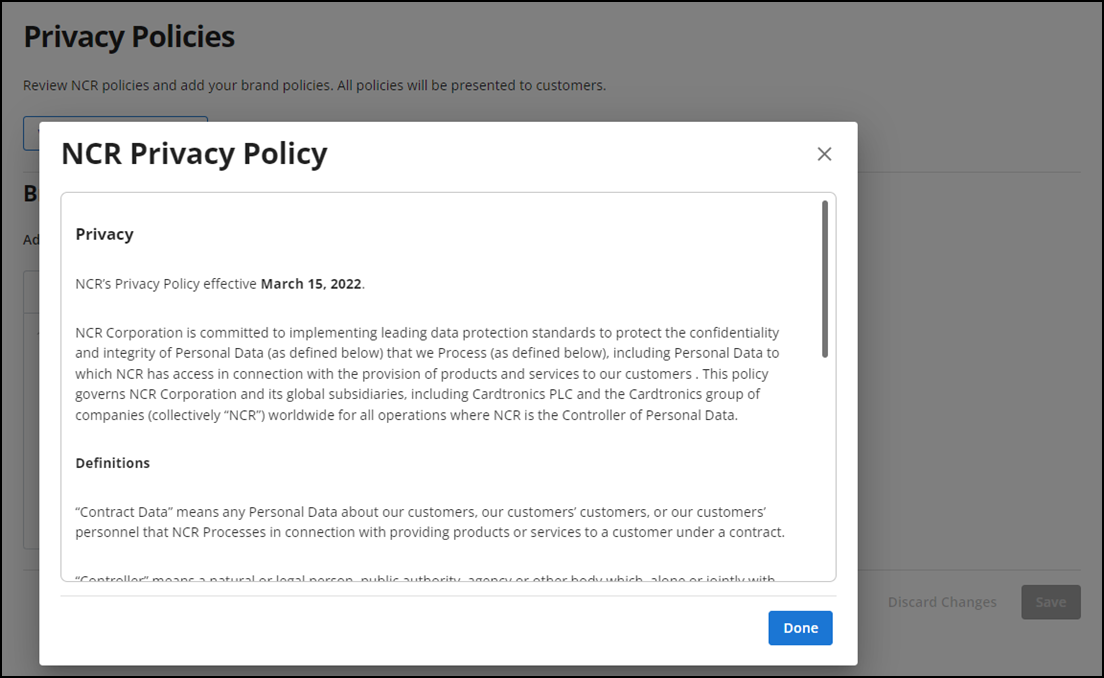 Viewing the company privacy policy
