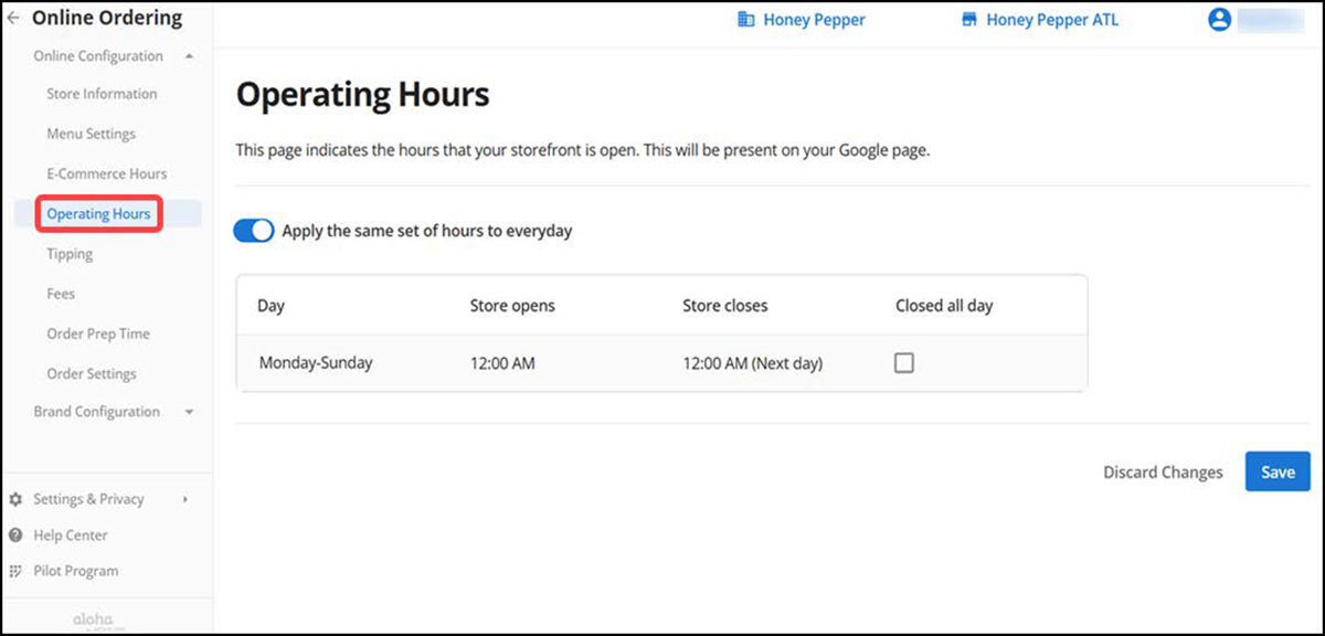operating hours