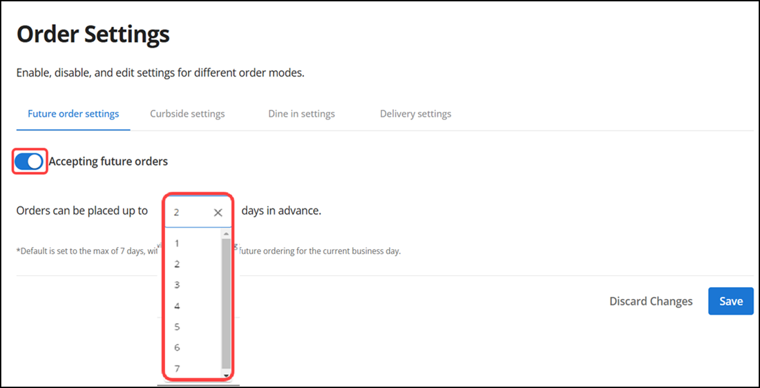 Future orders settings
