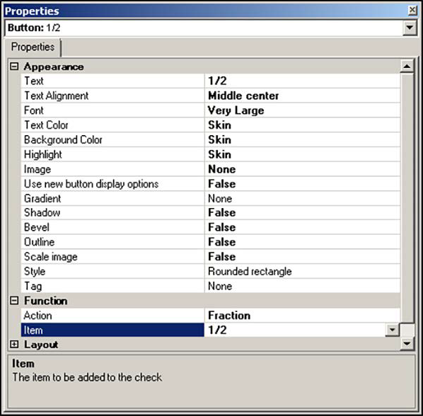 Sample Button properties dialog box Fraction.