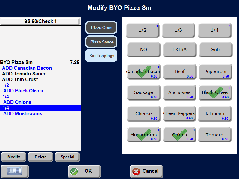 Sample of completed pizza for advanced pizza