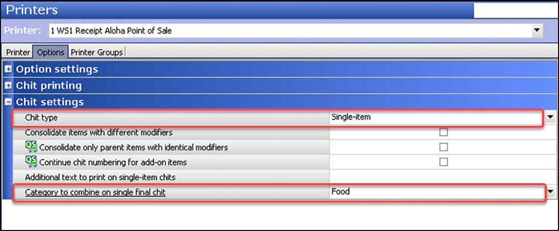 Sample of hardware printers function option tab.