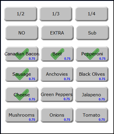 Sample of included modifiers on a FOH modify Screen.