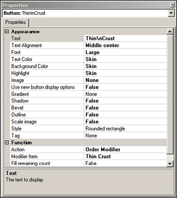 Sample of modifier panel properties dialog box showing crust.