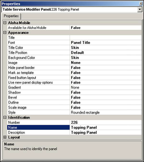 Sample of Modifier Panel Properties Dialog Box.