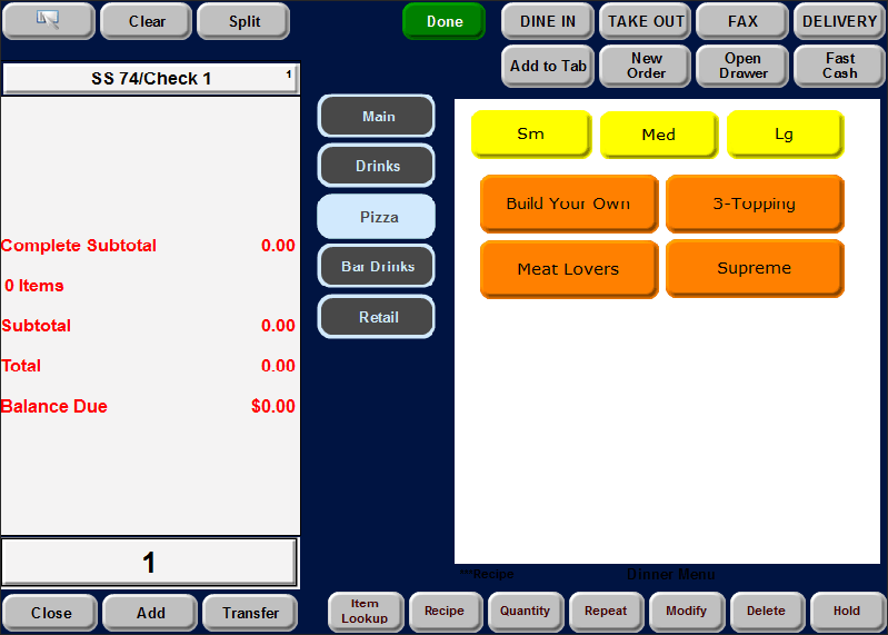 Sample of pizza submenu for advanced pizza