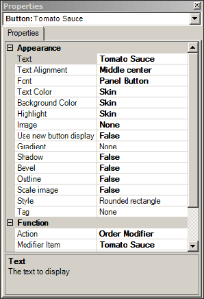 Sample of properties dialog box Sauce item.