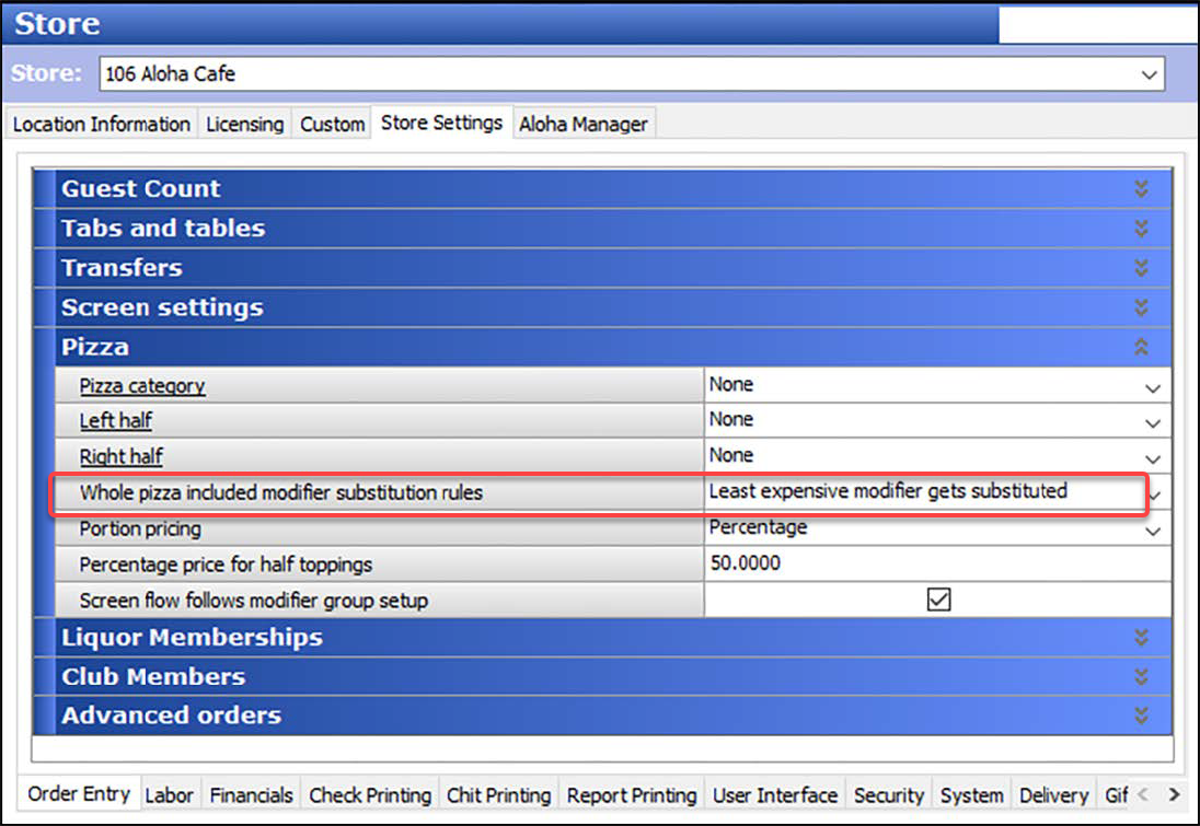 Sample of Items function, Dynamic Modifiers tab.