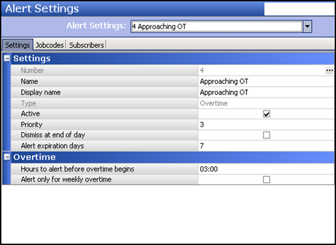 Configuring Approaching Overtime alert in Alert Settings