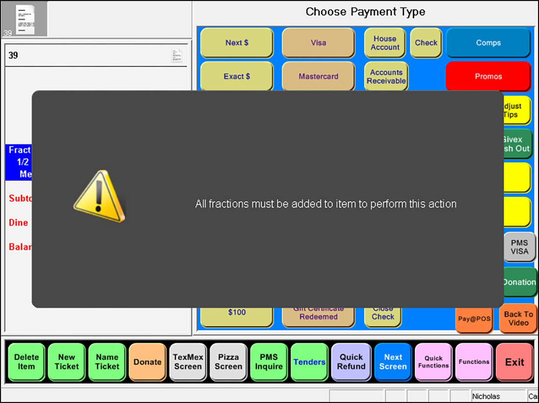 Sample of all fractions must be added to item to perform this action.