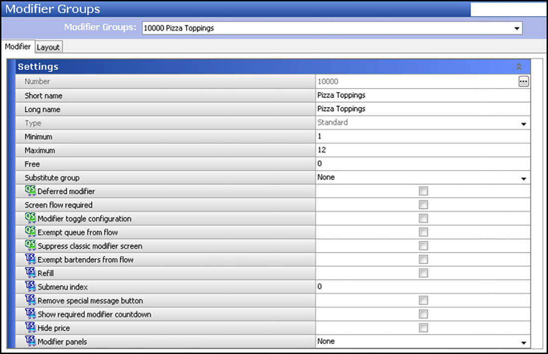 Modifier tab in Modifier Groups function