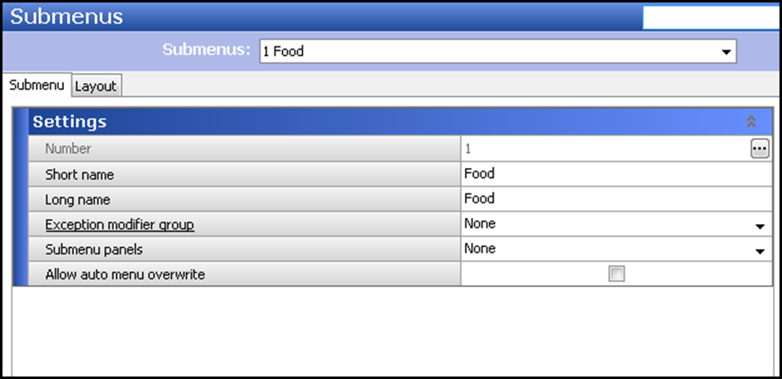 Example submenus category in Category Maintenance