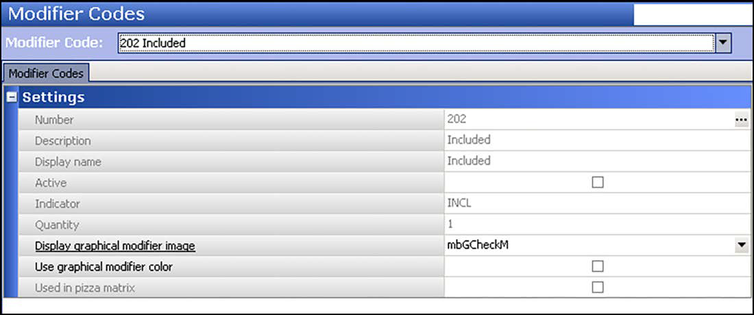 Example of modifier codes in maintenance category