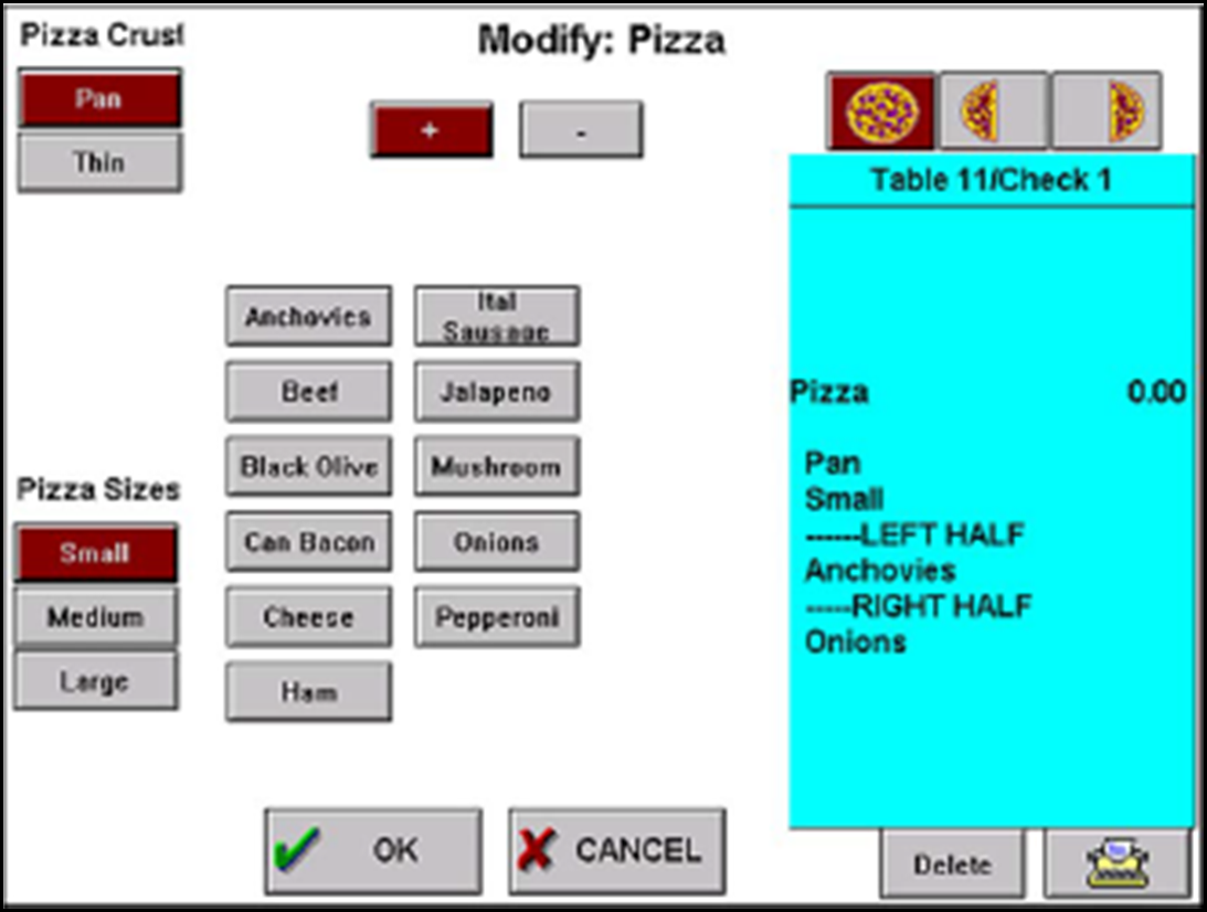 Modify pizza screen for pizza modifier feature