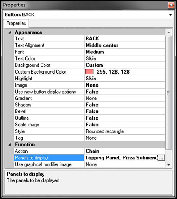 Sample dialog box of Back button properties