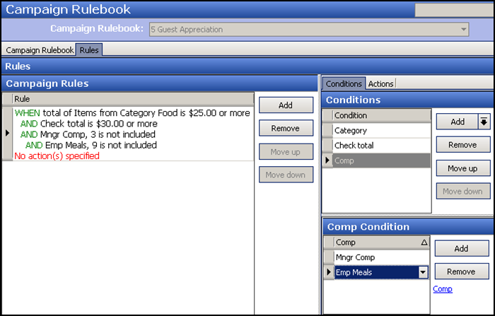 Setting Comp Condition