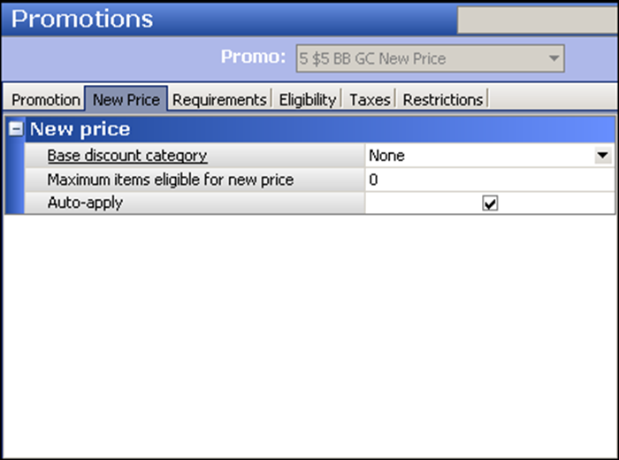 Select the New Price tab