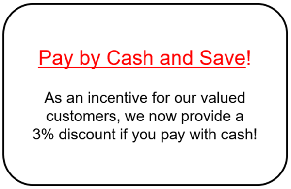 Sample sign for notifying customers of cash discounts