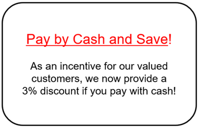 Sample sign for notifying customers of cash discounts