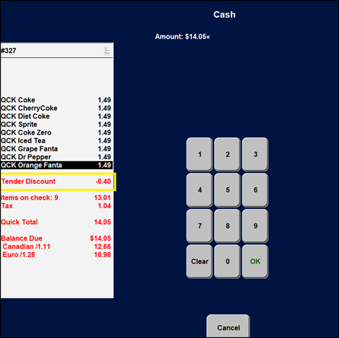 Touch Cash button