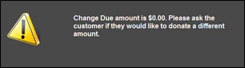 Change Due Amount Message