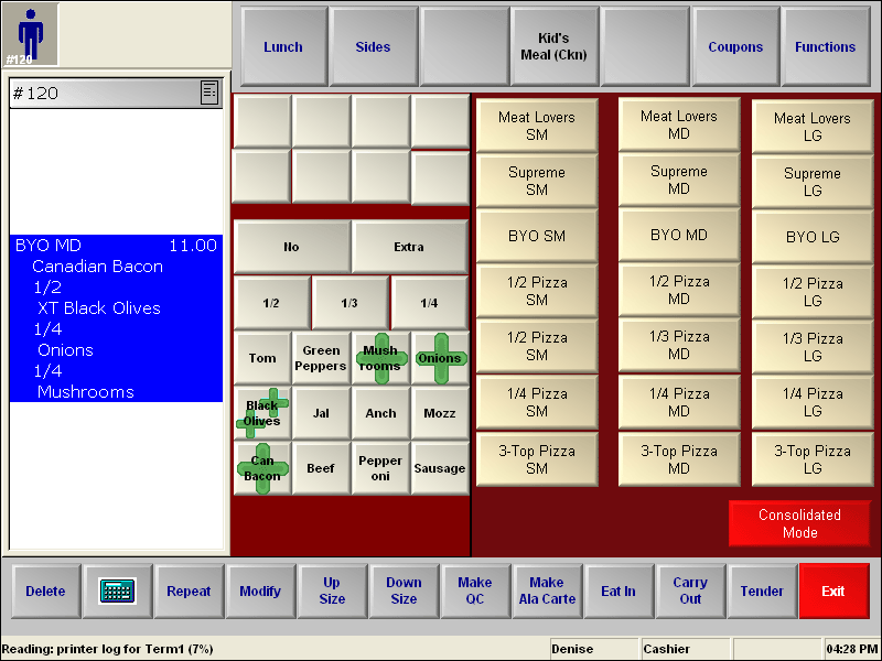 sample screen showing pricing.