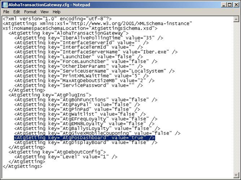 Windows notepad for Dashboard Settings