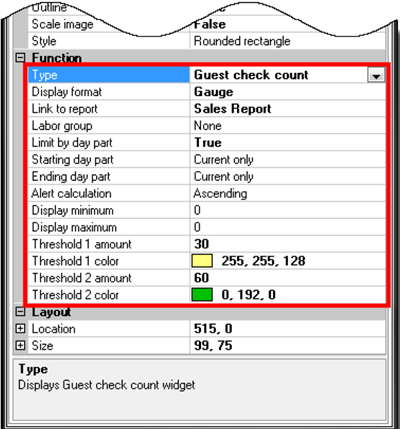 Guest check count widget properties