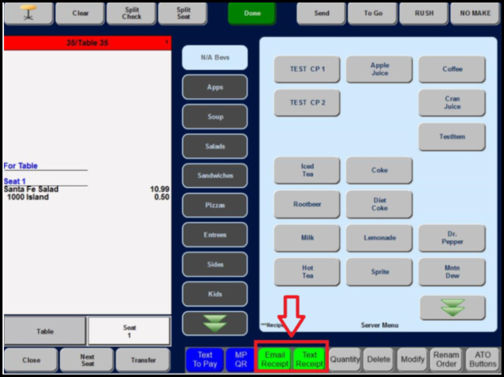 Table Service Close Screen with new buttons