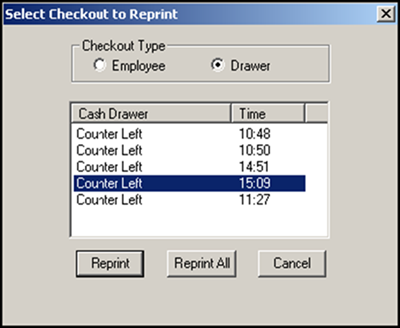 Select the checkout to reprint