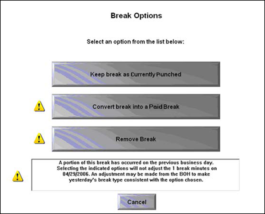 Break warning message when using 24-Hour mode and break splits across days