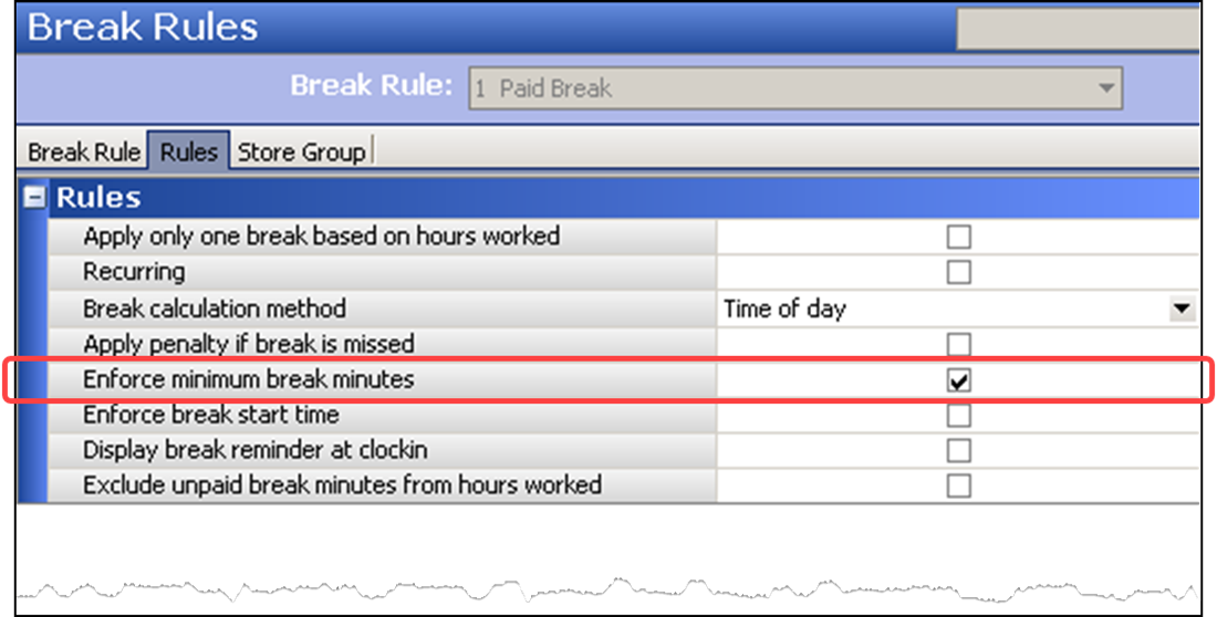 Configuring break rule to enforce minimum break minutes