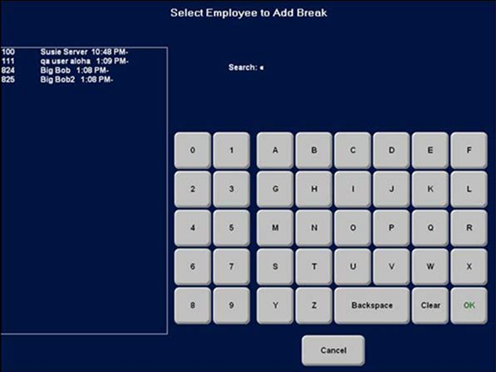 Navigate to the Special Functions screen and touch Add Break