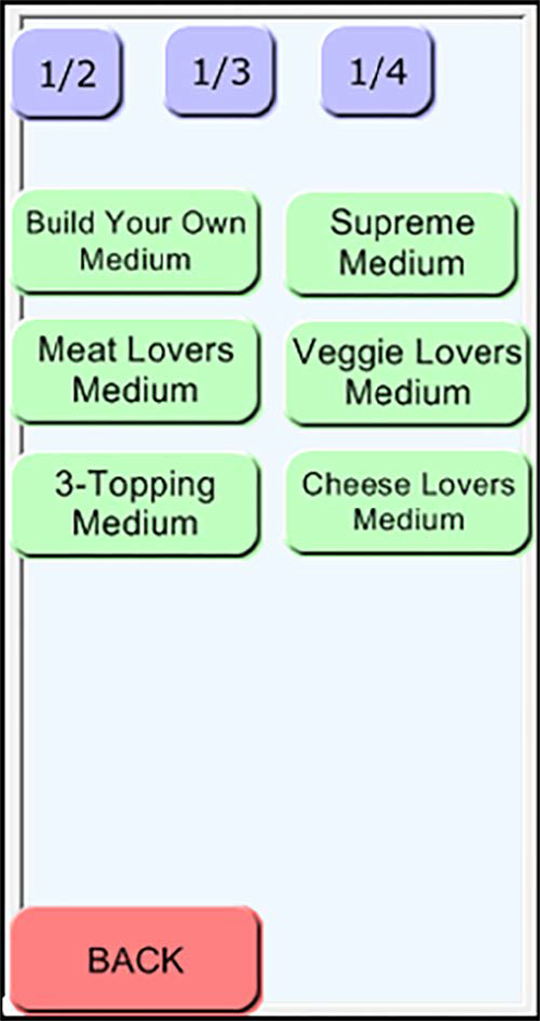 Example of a medium size panel showing fraction button,order modifier button, back button