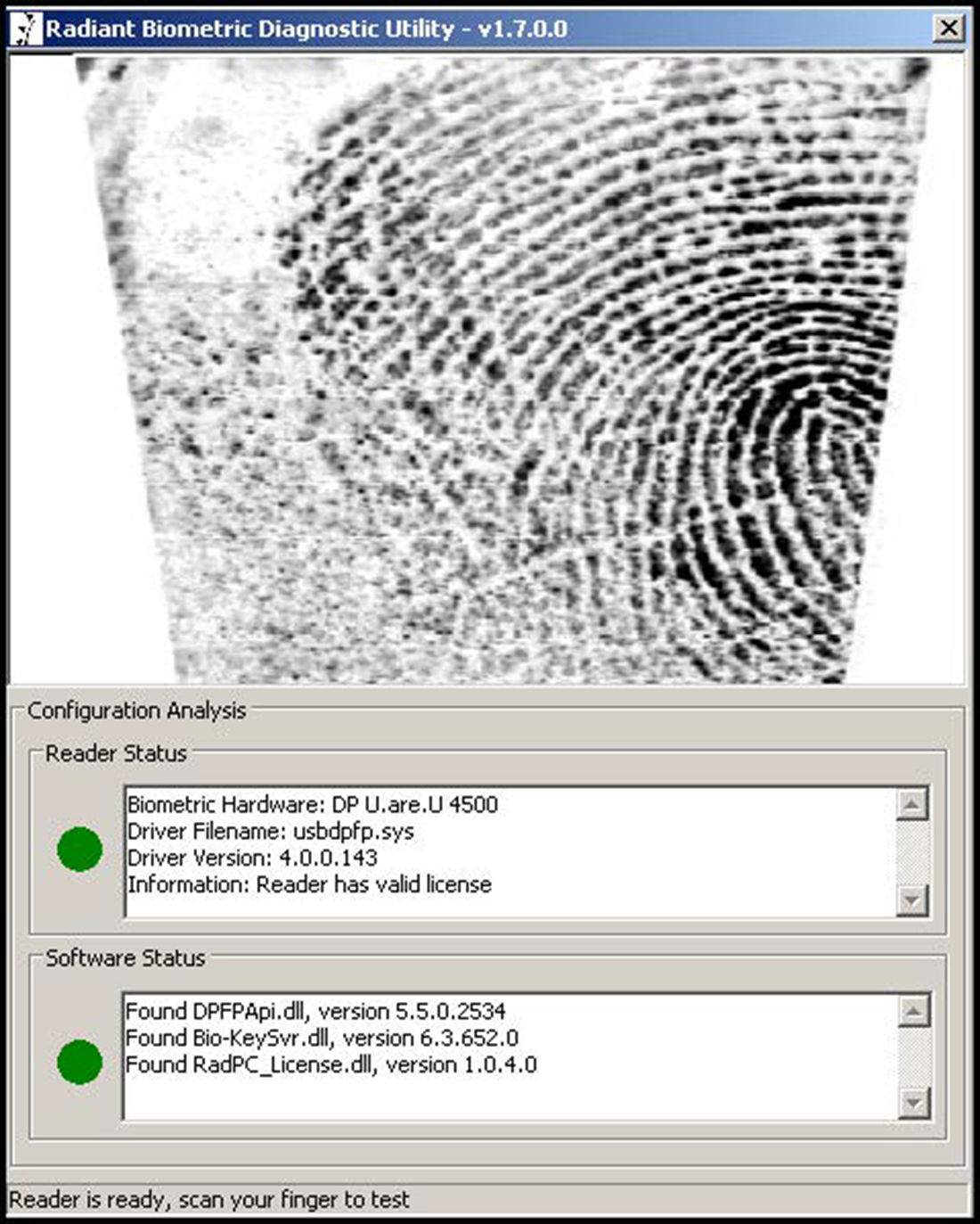 Sample fingerprint scanner test image