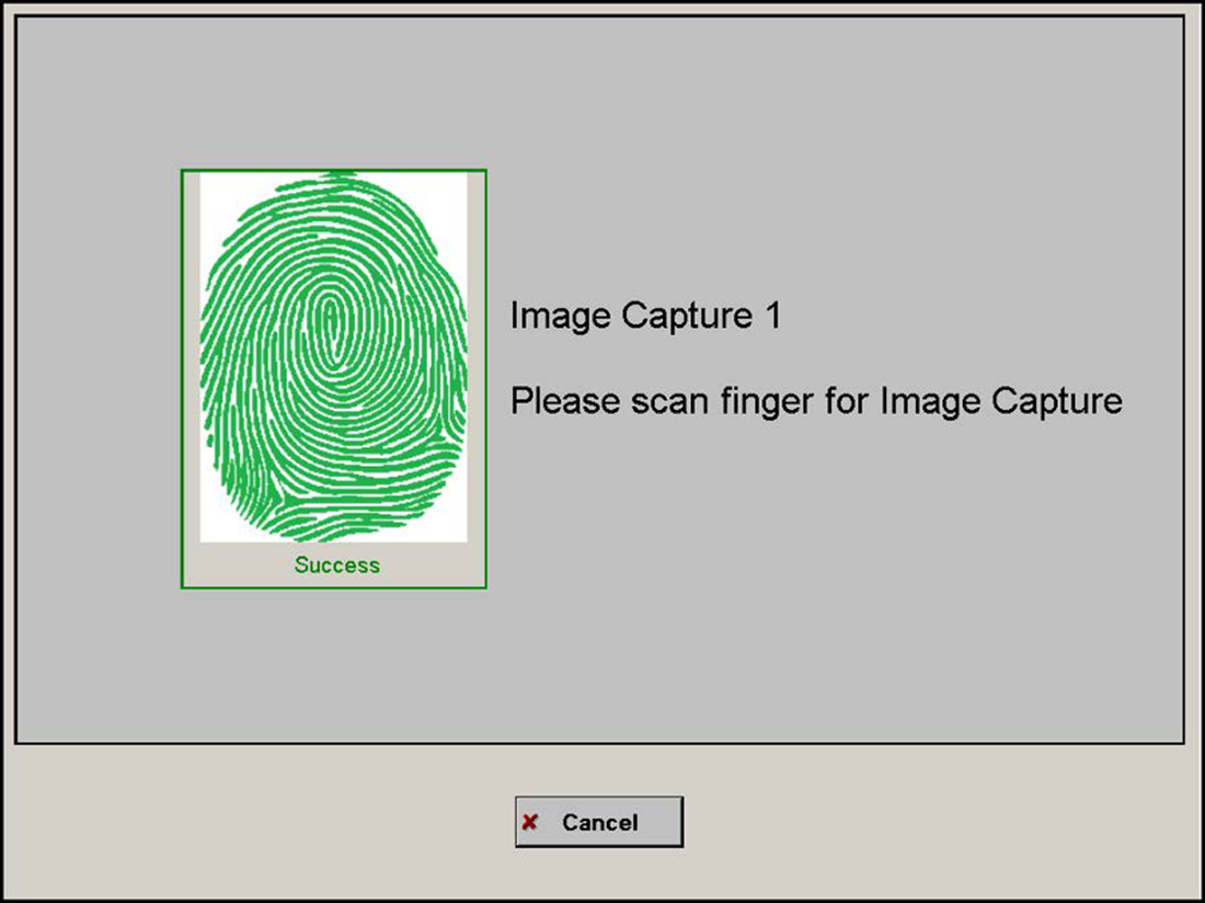 Sample fingerprint image capture screen