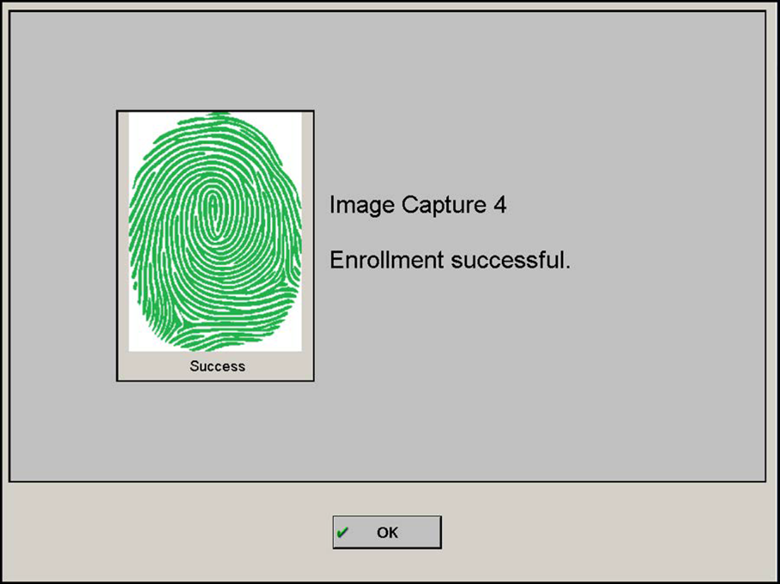 Sample fingerprint image capture screen